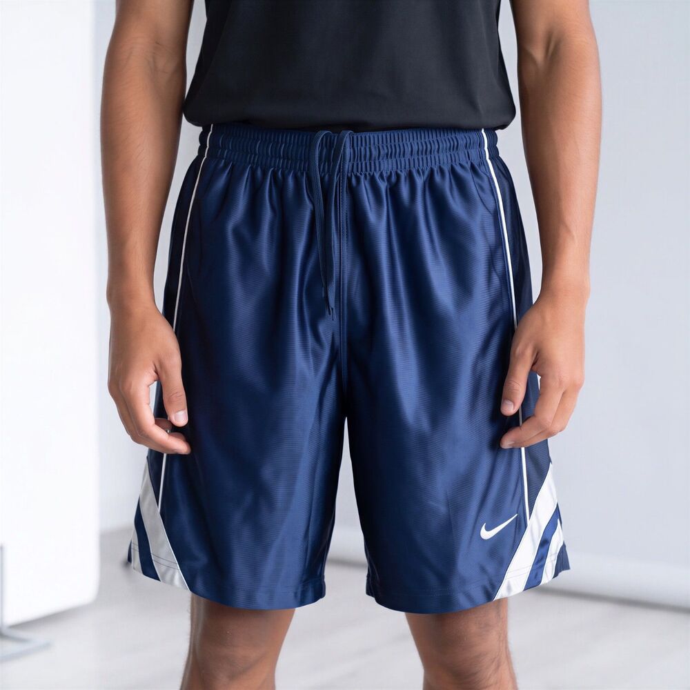 Vintage Nike Dazzle Basketball Shorts Navy Silver Satin Shiny Youth L Mens S